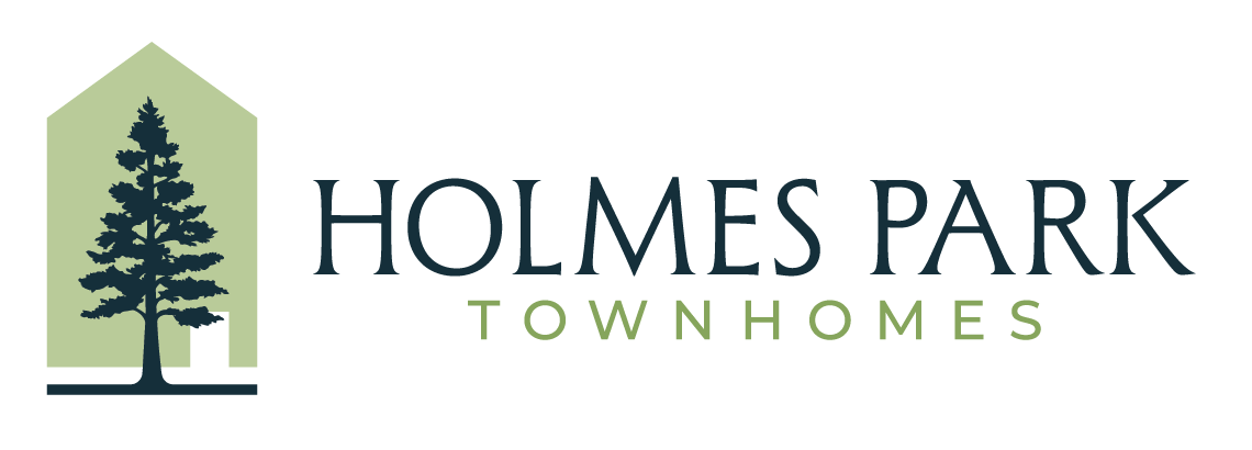 A logo for Holmes Park Townhomes featuring a tree.